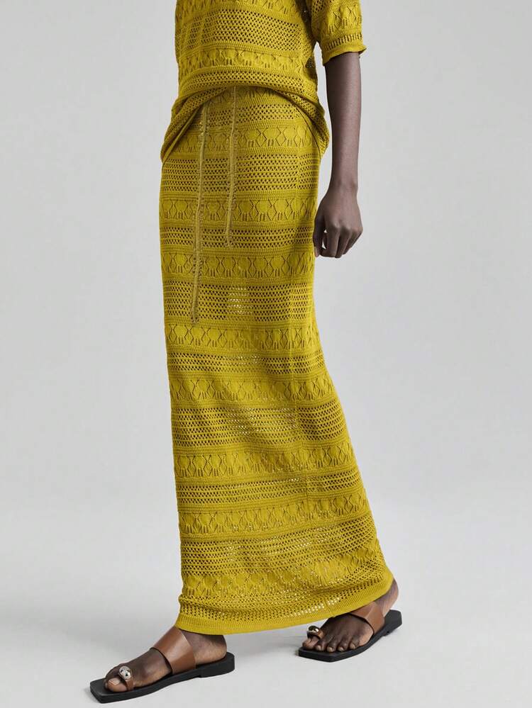 2025 Autumn/Winter Seasonal Women's Apparel, Back To School, Halloween, Christmas, Teacher's, Night Out Wear, Business Casual Sweater & Drawstring Waist Bodycon Skirt, Sexy & Elegant, Olive Green