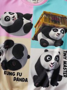 SHEIN Kung Fu Panda 1pc Tween Girl Casual Cartoon Panda Print Crew Neck Long Sleeve Sweatshirt, Suitable For Outings, Daily Wear And Various Occasions - متعدد الألوان - مشاهدة 4