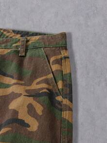 Manfinity Denimwave Men's Cargo Pocket Camo Wide Leg Loose Fit Jeans Camo Pants Men Baggy - Army Green - View 5