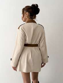 Islaluna Damen Trenchcoat mit Kontrast-Kragen und -Manschetten, Langarm - Khaki - Übersicht 2