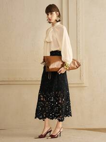 Arave Women's Water-Soluble Lace Knitted Design Lace Temperament Charm Elegant Date Hollow Skirt Autumn New Year Black Lace Skirt  Leisure, Dating - Black - View 6