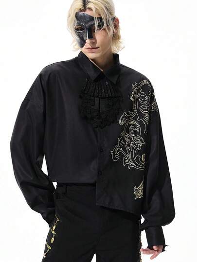 Street Life Camicia casual da uomo a maniche lunghe nera con bottoni sul davanti