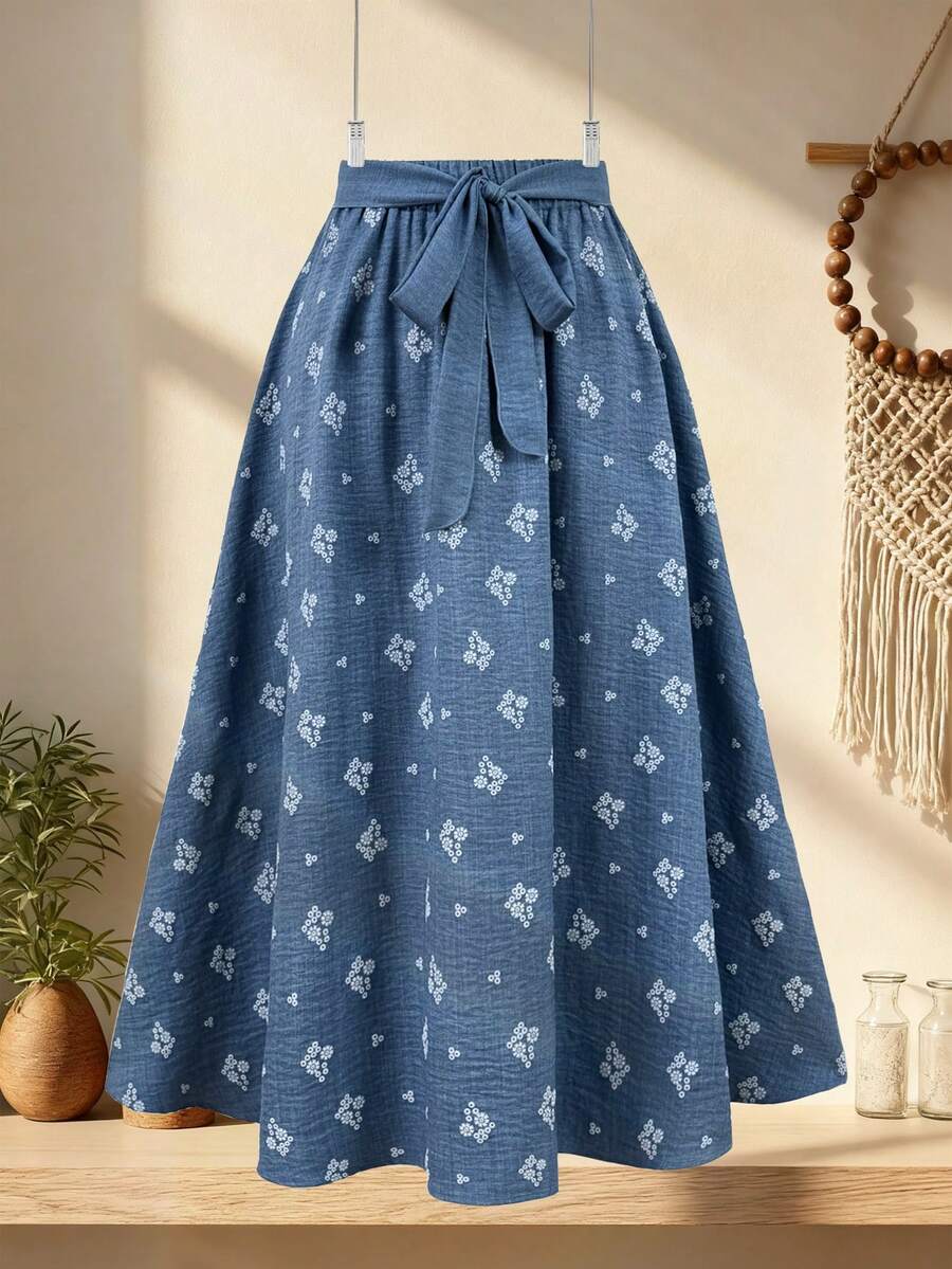 Franclia Chân váy jacquard kiểu Pháp thanh lịch, thoải mái dành cho nữ cỡ lớn - Màu xanh lam - Xem 1