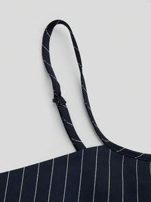 Sweetra Plus Size Women's Retro Romantic Vacation Y2K Style Draped Neck Asymmetric Striped Spaghetti Strap Tie Versatile Commuter Fashionable Camisole, Spaghetti Strap Camisole, Regular Camisole, Sleeveless Top, Suitable For Daily Outings, Vacation, Back To School Season, College Style, Spring, Summer Clothing