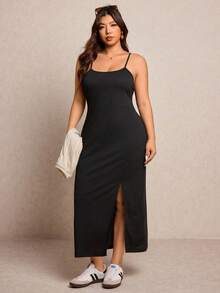 Elaquor 大码休闲通勤纯色短款吊带背心和连衣裙两件套 - 彩色 - 查看 6