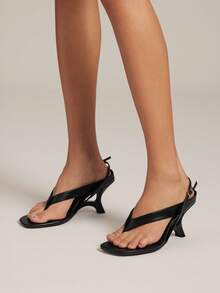 SHUZIA 女士系带日常时尚休闲优雅高跟凉鞋 - 黑色 - 查看 2