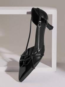 SHUZIA 女士系带蝴蝶结装饰优雅高跟鞋 - 黑色 - 查看 5