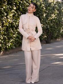 Andrea Bello Manteau zippé avec ceinture et détail de rabat pour l'automne/hiver - Kaki - Voir 4