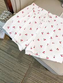 GlowEve CURVE 大码女式樱桃印花露背系带上衣和口袋短裤两件套，适合情人节约会 - 白色 - 查看 4