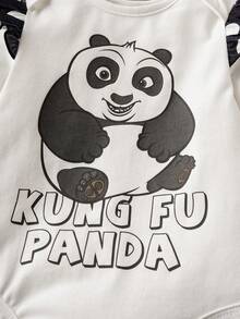 SHEIN Kung Fu Panda Baby Girl Cartoon Panda Print Bodysuit And Polka Dot Print Pants 2-Pieces Set, Autumn - Multicolor - View 4
