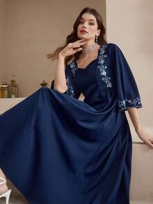 Yasmyna Đầm kiểu Ả Rập thêu hoa thanh lịch dành cho nữ - Màu xanh hải quân - Xem 2