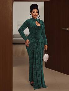 Maweii 大码女式镂空长袖扭腰修身优雅连衣裙，秋冬款 - 彩色 - 查看 6