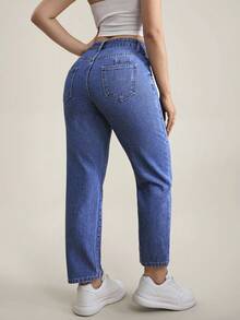 Flexra Women's Casual Washed High Waist Tapered Jeans - Blue - View 2