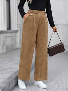 EMERY ROSE 女士休闲百搭纯色直筒裤 - 卡其色 - 查看 4