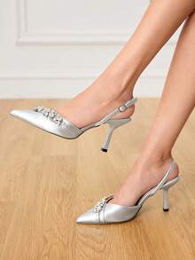 CUCCOO HITCHD 女士时尚优雅派对水钻装饰尖头高跟鞋 - 銀色 - 查看 2
