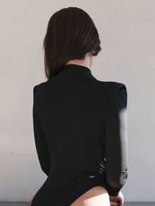 Bris Aura Bộ đồ liền thân dài tay màu trơn thanh lịch dành cho nữ - màu đen - Xem 5