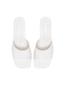 CUCCOO SZL 女士时尚白色不对称高跟穆勒鞋简约高跟凉鞋，适合通勤、约会、聚会、派对等场合 - 白色 - 查看 5