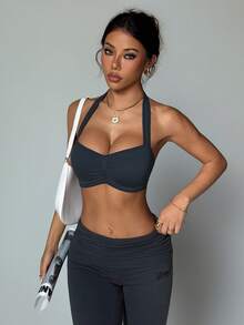 Velisys 女士纯色无缝褶皱露背运动文胸 - 彩色 - 查看 6