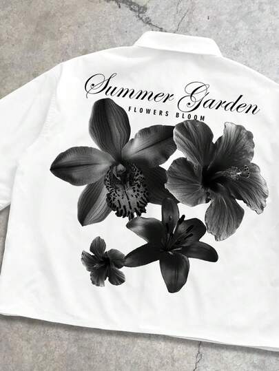 StoneGrade Ink Floral Handwritten Font Casual Print Men's Regular Fit Short Sleeve Shirt, Essential For Dates And Gatherings, Suitable As Gift For Boyfriend