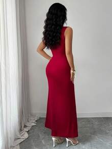 Rafferiza Đầm dệt kim cổ lửng cho nữ, thiết kế xếp ly co giãn, đính ngọc trai, màu đỏ rượu vang, kiểu dáng thời trang và thanh lịch cho ngày Valentine và năm mới. Thích hợp cho mặc hàng ngày, đám cưới, tiệc tùng, đi làm, lễ tốt nghiệp, các sự kiện lễ hội, kỳ nghỉ, hẹn hò, tiệc tùng, Halloween, Giáng sinh, Năm mới và Lễ Tạ ơn. - Màu Đỏ Sâu - Xem 2
