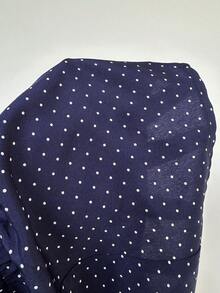 Elamini Tall Women's Navy Blue Polka Dot Square Collar Lace Trim Puff Sleeve Blouse, Comfortable Casual Wear, Suitable For Picnics And Dates