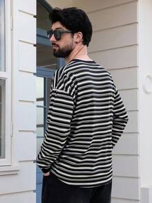 DAZY Men's Casual Striped Round Neck Long Sleeve T-Shirt, Autumn - Multicolor - View 2