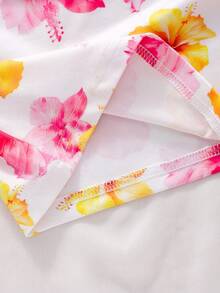 Tween Girl Elegant Casual Vacation Dress, One Shoulder Fitted Butterfly Print Red Knit Dress, Suitable For Spring/Summer Outings And Vacations - White - View 3