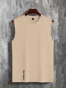 Manfinity Homme Men's Casual Basic Printed Sleeveless Tank Top - Khaki - View 3
