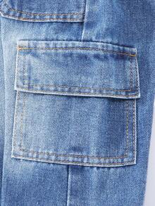 SHEIN Playful Pals 男童休闲水洗蓝色牛仔工装裤，宽松舒适纯棉工作裤，适合日常穿着，秋冬季 - 淺色水洗藍 - 查看 6