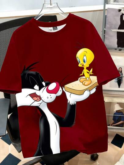 Looney Tunes X Manfinity Manfinity Joysei Herr T-shirt med kort ärm och tecknat tryck, sommar, avslappnad