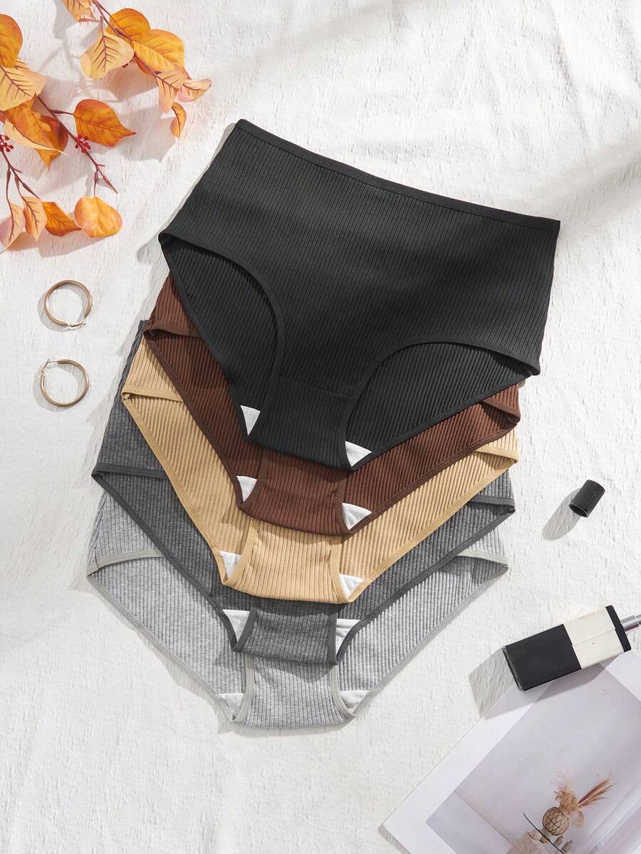 5pcs/Pack Plus Size Solid Color Comfortable Underwear