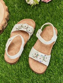 Mini mi #SweetBloom Kids' 3D Flower & Holographic Petal Slingback Soft-Footbed Premium Faux Leather White Sandals – Cute, Comfy & Lightweight - White - View 5