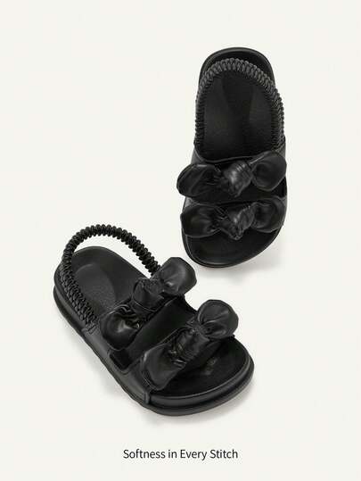 Cozy Pixies 1 Pair Cute Bow Decor Soft Bottom Lightweight Casual Infant Flat Sandals, Summer