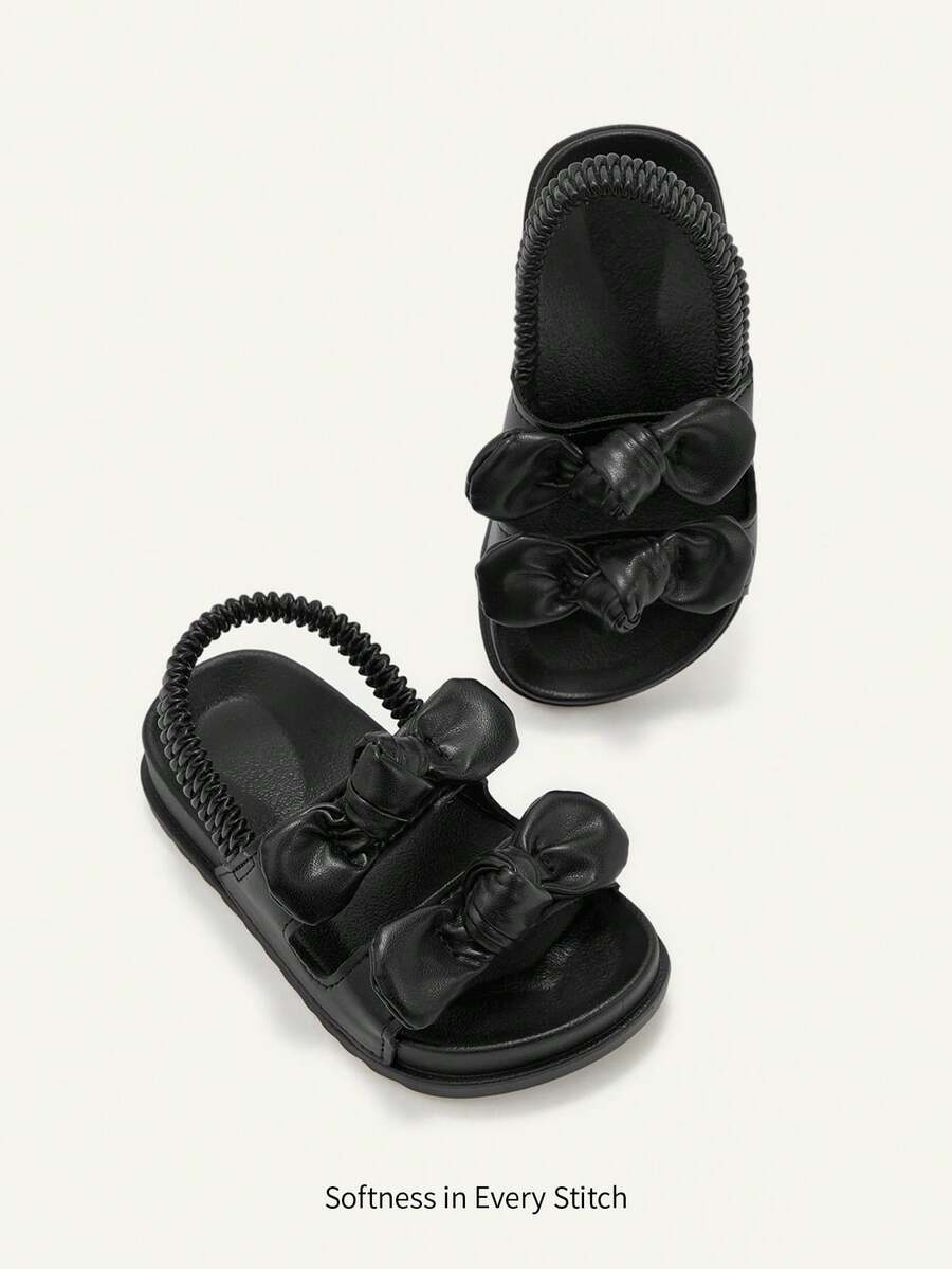 Cozy Pixies 1 Pair Cute Bow Decor Soft Bottom Lightweight Casual Infant Flat Sandals, Summer - Black - View 1