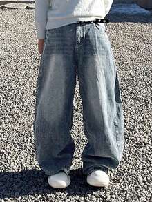 DAZY Spring Washed Blue Men's Pocket Wide Leg Loose Casual Jeans - Blue - View 9