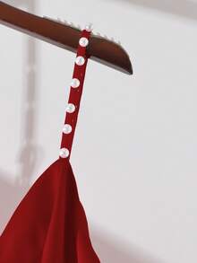 Franclia Robe col V en satin avec bretelles de perles, niche de luxe - Rouge - Voir 4