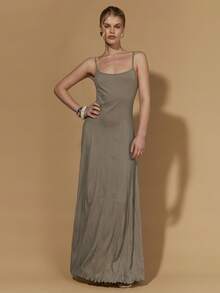 COSMINA 女士夏季吊带连衣裙，针织弹力面料，卡其色吊带连衣裙，采用特殊褶裥工艺，适合日常穿着、派对、约会、情人节等场合，优雅无袖连衣裙，女士休闲长裙 - 卡其色 - 查看 4