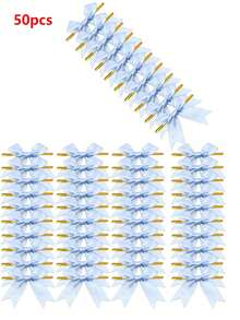 50个扭结蝴蝶结，缎带蝴蝶结礼品包装，香槟酒瓶，蛋糕礼品包装，手工礼品，婚礼新娘送礼会，生日派对装饰用品