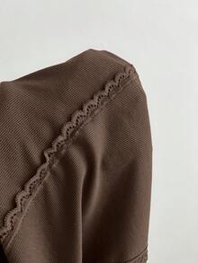 Elamini 女士蕾丝拼接针织高弹罗纹吊带背心 - 棕色 - 查看 6