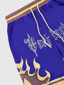ROMWE MEN Street Life Spring/Summer Casual Graphic Men'S Casual Colorblock Flame & Letter Print Shorts, Summer - Multicolor - View 3