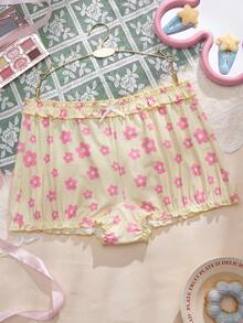 1pc Girl's Floral Contrast Color Cute Bow Decor Panty - Multicolor - View 3
