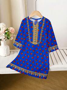 SHEIN Áo choàng dài tay cổ chữ V thêu hoa hồng cổ điển thanh lịch, thích hợp cho mùa xuân/hè, lễ hội, dã ngoại, mặc cùng chị em gái, mẹ và con, trang phục truyền thống Ả Rập, Jalabiya, Abaya - Nhiều màu - Xem 4