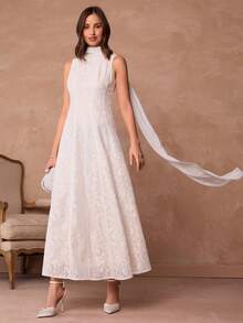 Enchnt Elegant Lace Collar Fitted Sleeveless White Dress, Suitable For Dates And Daily Wear - White - View 8