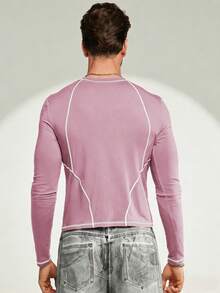 FeverCity Camiseta de manga larga para hombre con estampado de estrellas y costuras de contraste - Rosa - Ver 2