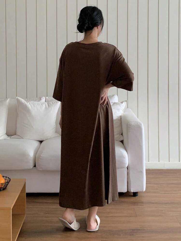 Letter Bouquet Print Loose Fit Mid-Length T-Shirt Style Women Nightgown