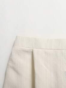 SHEIN Tween Girl Casual Street Style Colorblock Floral Bow Decor Textured Bubble Short Sleeve Woven Shirt Top And Wide Leg Straight Pants Set, Khaki - Khaki - View 6