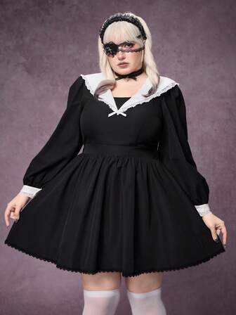 Goth Plus Size Dark Lolita Cute Rabbit Ear School Sailor Dress