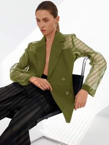 Aveloria Modichic Chaqueta tipo blazer de patchwork de organza de alta calidad y versátil para mujeres, con diseño transpirable y cruzado, ideal para el uso diario - Verde - Ver 2