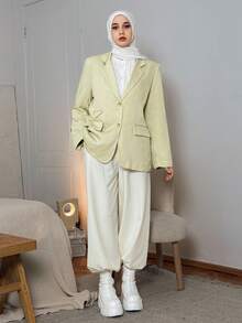 DAZY Women's Loose Fit Wide Shoulder Long Sleeve Pocket Open Slit Casual Thick Jacket, Autumn/Winter - Green - View 6