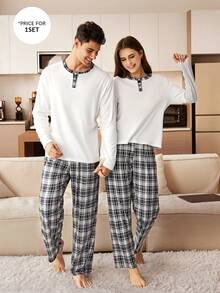 CoupledUp Plaid Print Button-Front Long Sleeve & Pants Men Pajama Set - Multicolor - View 7